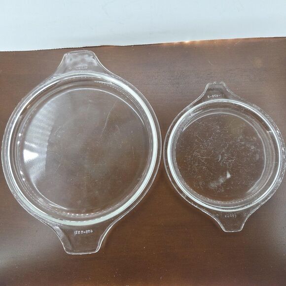 Pyrex Glass Casserole Replacement Lids Lot Of 2 Clear Round 475-C31 With Handles - Picture 5 of 9